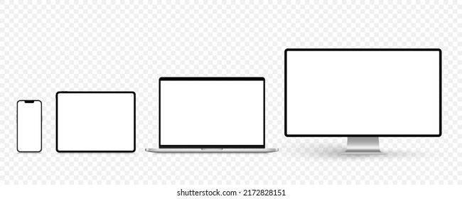 A set of isolated smart devices with blank screen: smartphone, tablet, laptop and desktop. Stock royalty free vector illustration Stock-vektor