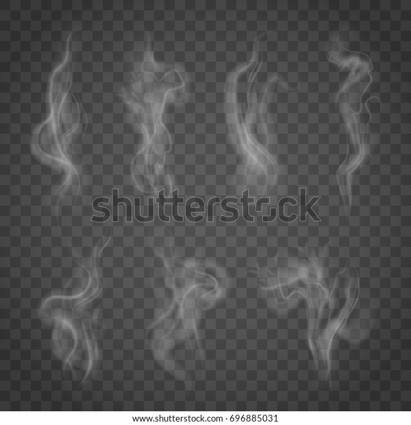Set of isolated smoke on a
transparent background. White steam from a cup of coffee or
tea.