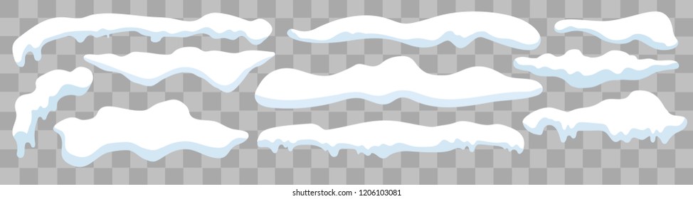 Set of Isolated snow cap. Snowy vector elements on transparent background. Vector template in cartoon style 