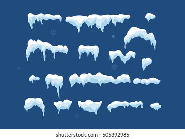 Set Isolated snow cap  Snowy elements winter background  Vector template in cartoon style for your design  Snowfall   snowflakes in motion