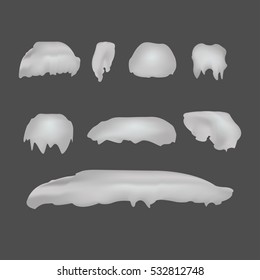 Set of Isolated snow cap. Snowy elements on winter background. Snowfall and snowflakes.
