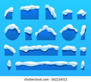 Set of Isolated snow cap. Snowy elements on winter background. Vector template in cartoon style for your design.