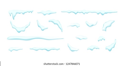 Set of isolated snow cap. Vector template with Snowy elements for your design. Realistic snowdrifts. Illustration.
