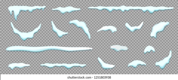 Set of isolated snow cap. Vector template with Snowy elements for your design. Realistic snowdrifts. Illustration.