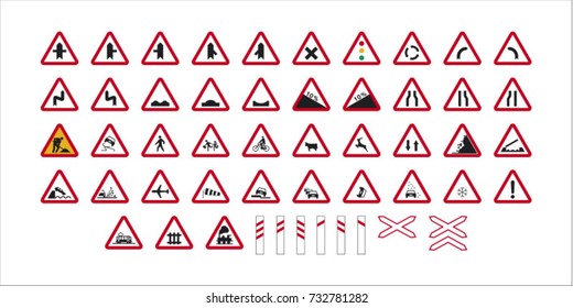set of isolated spanish danger traffic signs
