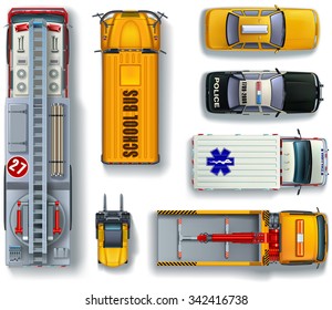 Set of isolated special-purpose urban transport top view