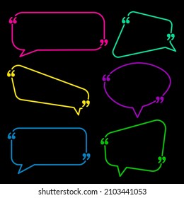 Set of isolated speech bubbles of different shapes with quotes on black background. Vector illustration.