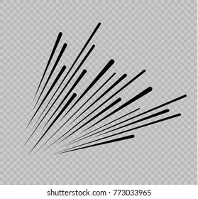 Set of isolated speed lines. The effect of movement to your design. Black lines on a transparent background.The flying particles.vector illustration.The movement forward.
