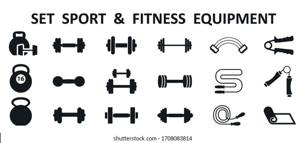 Set of isolated sport and fitness equipment icons – stock vector