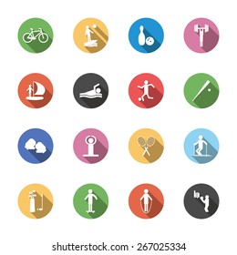 Set of isolated sport icons in flat design with long shadows for your design