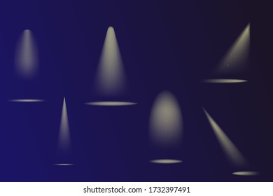 Set of isolated spotlights. Vector glowing light effect