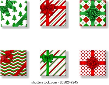 set of isolated square christmas gift boxes .Top view