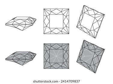 Set of isolated square gemstone illustrations