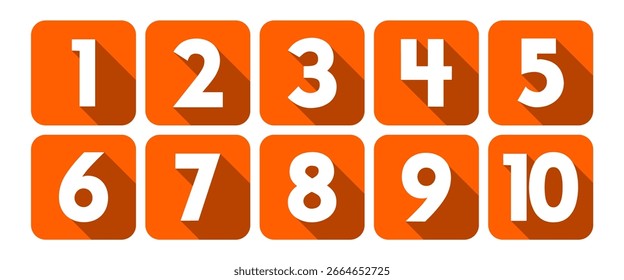 Set of isolated square number icons for 0 - 10 on transparent background