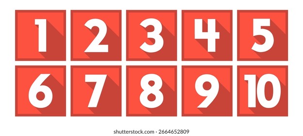 Set of isolated square number icons for 0 - 10 on transparent background