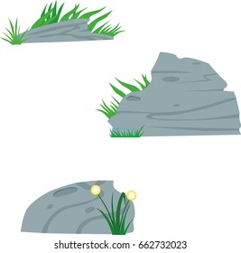 Set of isolated stones, boulders. Vector objects.