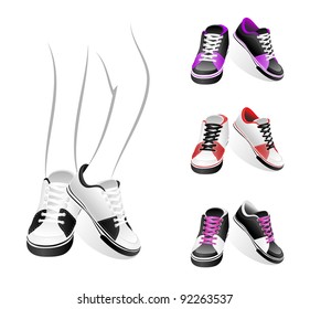 Set isolated stylish of sneakers