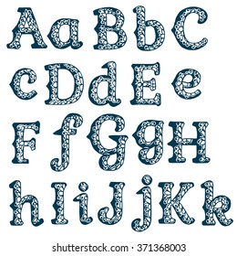 Set of Isolated stylized calligraphic illustrations. Vector A, B, C, D, E, F, G, H, I, J, K.