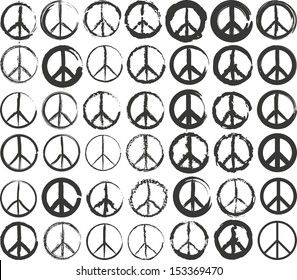 set of isolated stylized peace symbol