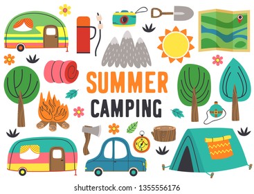 set of isolated summer camping elements  - vector illustration, eps