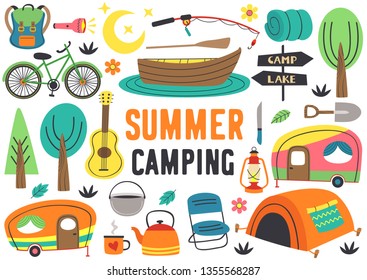 set of isolated summer camping elements 