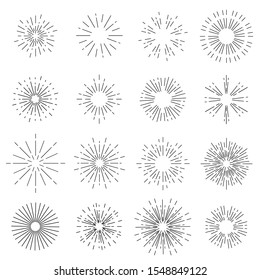 set of isolated sunburst on white background. retro rays in collection. vector illustration eps10