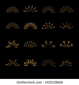 Set of isolated sunburst rays retro design elements isolated on a white background. Starbursts circles