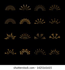 Set of isolated sunburst rays retro design elements isolated on a white background. Starbursts circles