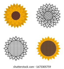 Set of isolated sunflower vector illustration images on a white background used for logos, magazines, books, posters, menu covers, web pages.