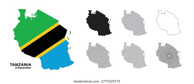 Set of isolated tanzania maps. tanzania flag overlaid with flag proportions. Maps and traveling around the world
