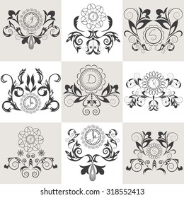 Set isolated template flourishes ornament elegant elements. Business sign ornament style can be used for Restaurant, boutique, hotel, jewelry. Isolated vector illustration