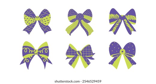 Conjunto de lazos o cintas texturizadas aisladas en un estilo de Vector plano