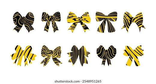 Conjunto de lazos o cintas texturizadas aisladas en un estilo de Vector plano