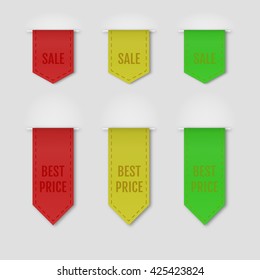 Set of isolated textured ribbons on grey background. Vector illustration.