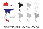 Set of isolated thailand maps. thailand flag overlaid with flag proportions. Maps and traveling around the world