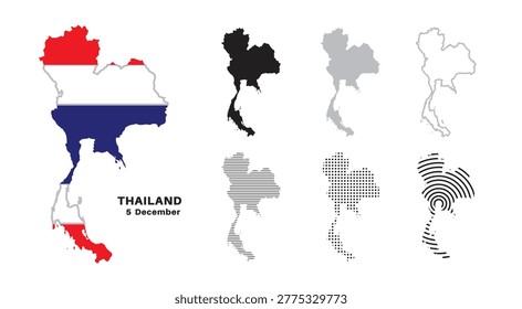 Set of isolated thailand maps. thailand flag overlaid with flag proportions. Maps and traveling around the world