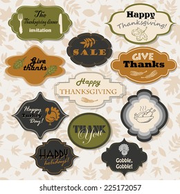 Set of isolated Thanksgiving frames and labels. Vector illustration