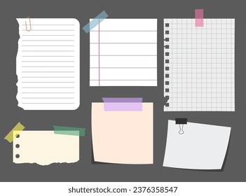 Set Of Isolated Torn Striped Notes. Vector Illustration