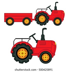set of isolated  tractor with trailer - vector illustration, eps