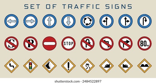 set of isolated traffic signs icon vector illustration template graphic design. bundle collection of various warning prohibitory mandatory sign or symbol with color for road rules