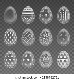 set of isolated transparent easter eggs with decorations