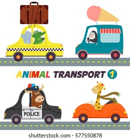 set of isolated transports with animals part 1 - vector illustration, eps