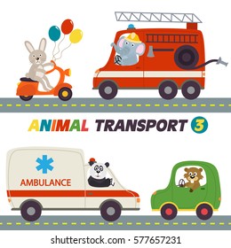 set of isolated transports with animals part 3 - vector illustration, eps