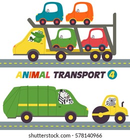 set of isolated transports with animals part 4- vector illustration, eps