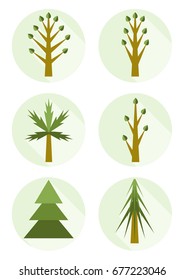 Set of isolated tree icons. Green and brown colors. Vector eps10.