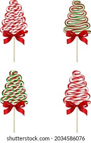 Set Of Isolated Tree Shaped Christmas Lollipops