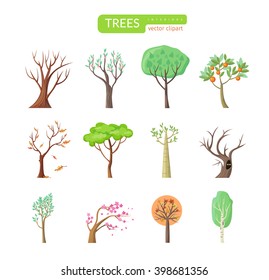 Set of isolated trees design flat. Tree forest, leaf tree vector isolated, tree branch nature green, plant eco branch tree, organic natural wood  illustration