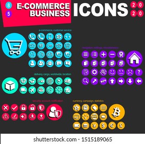 Set of isolated trendy styled 2020 e-commerce business icons.