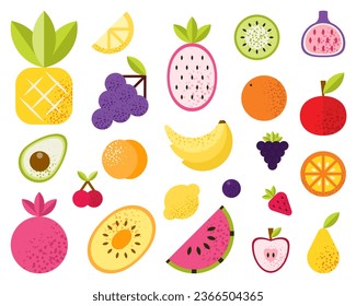 Set of isolated tropical fruits and berries.