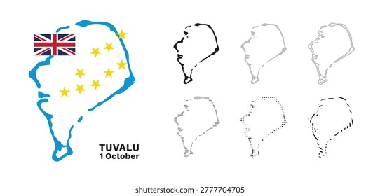 Set of isolated tuvalu maps. tuvalu flag overlaid with flag proportions. Maps and traveling around the world